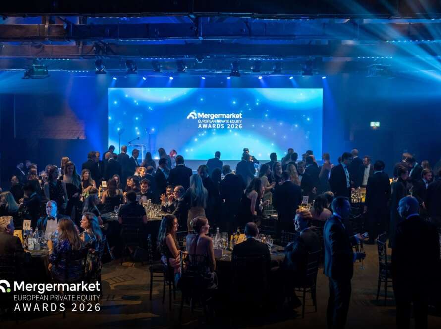 Guests in black tie at the Mergermarket European Private Equity Awards 2026 at The Brewery, London