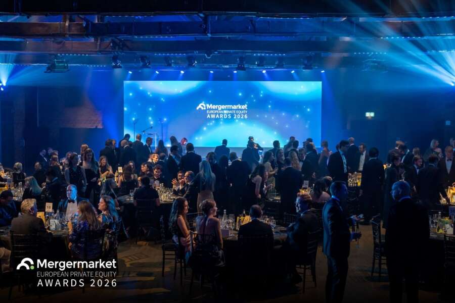 Guests in black tie at the Mergermarket European Private Equity Awards 2026 at The Brewery, London
