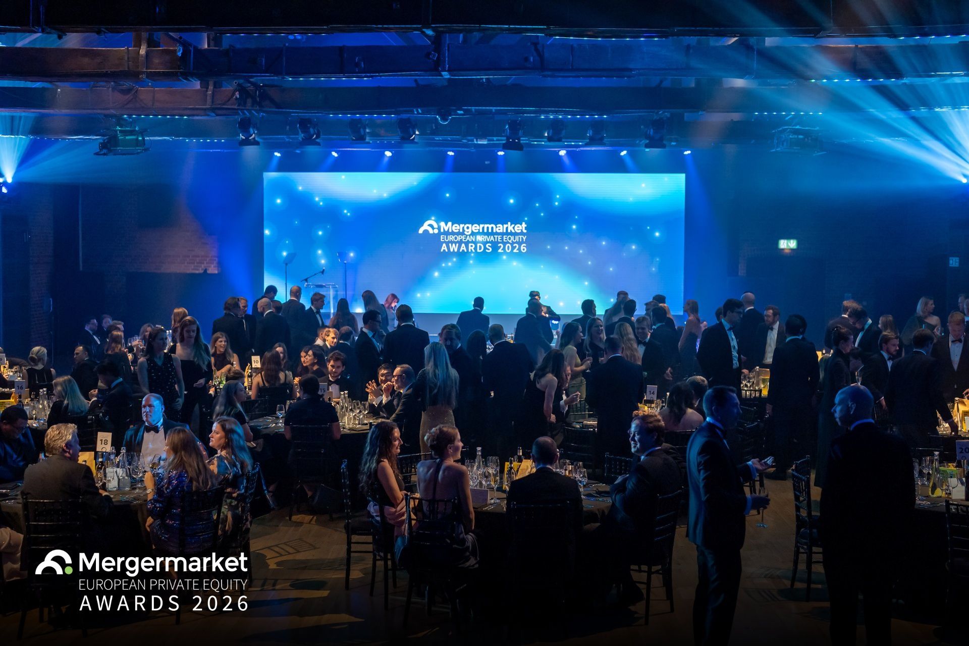 Guests in black tie at the Mergermarket European PE Awards 2026 at The Brewery, London